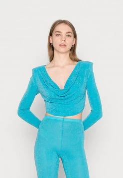 Nly By Nelly COWL NECK CROP - Bluse - Turquoise, Damen