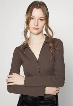 Nly By Nelly EFFORTLESS BUTTON - Hemdbluse - Brown, Damen -Nly by Nelly Verkaufsladen 0f31ca2bd29e4bc4bcaaad4aefef505f