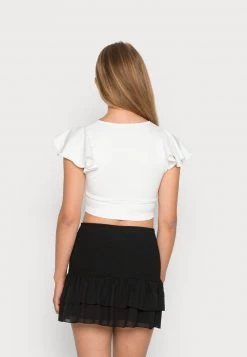 Nly By Nelly FRILL SLEEVE - T-Shirt Basic - White, Damen -Nly by Nelly Verkaufsladen 10dd281e0c5643bb906c8a038336011e