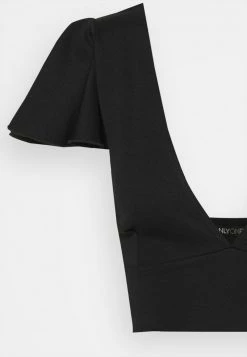 Nly By Nelly FRILL SLEEVE - T-Shirt Basic - Black, Damen -Nly by Nelly Verkaufsladen 3588bf43c6994a0fab63210aad2fa550