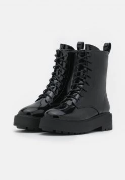 Nly By Nelly PERFECT LACED UP BOOT - Plateaustiefelette - Shiny Black, Damen -Nly by Nelly Verkaufsladen 3b1647d6202f4803a3659e5bbe784b14