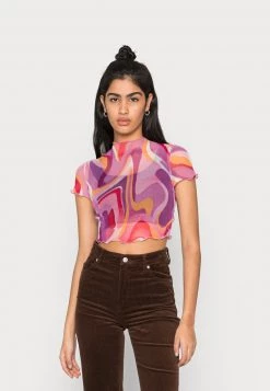 Nly By Nelly CROPPED - T-Shirt Print - Pink/orange, Damen