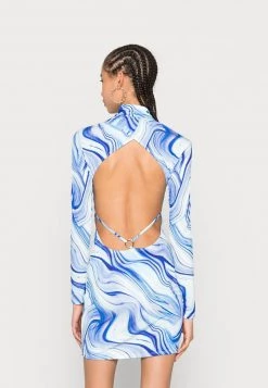 Nly By Nelly STRING BACK DRESS - Jerseykleid - Blue Swirl, Damen -Nly by Nelly Verkaufsladen 698af8441ae64ca49618bc08e64d2921