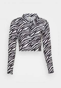 Nly By Nelly COLLAR TOP - Hemdbluse - Black/white, Damen -Nly by Nelly Verkaufsladen 6ea1c0fa505d46749df5d5a7adfb9100