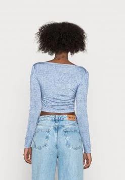 Nly By Nelly SQUARE NECK CROP TOP - Langarmshirt - Denim Print, Damen -Nly by Nelly Verkaufsladen 9f67fef349b84fd6ac053aa87d799b03