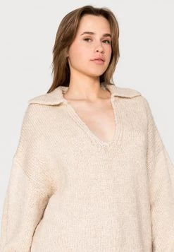 Nly By Nelly STRIPE COLLAR - Strickpullover - Beige, Damen -Nly by Nelly Verkaufsladen ceba9f9efa734e798ceef73b7a1ba1fb