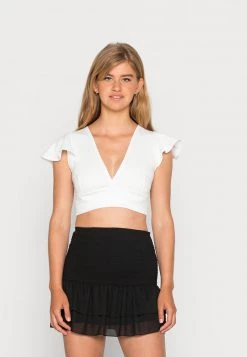 Nly By Nelly FRILL SLEEVE - T-Shirt Basic - White, Damen