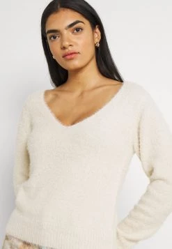 Nly By Nelly DEEP V-NECK FUZZY - Strickpullover - Offwhite, Damen -Nly by Nelly Verkaufsladen f999a9f4653b4f25b7b591f354bb1398